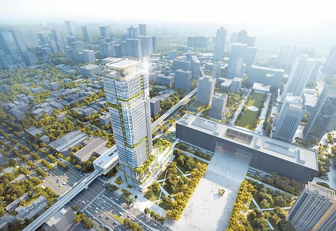 中捷绿线市政府站G9-1，规划打造地下7层、地上43层、楼高208公尺建物。图／台中市交通局