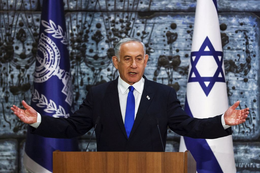 2022年11月13日，以色列候任总理尼坦雅胡（Benjamin Netanyahu）在耶路撒冷总统官邸举行的本月选举中获胜后，在仪式上发表讲话资料照。（路透社）(photo:ChinaTimes)