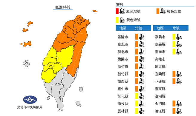 低温特报。（图／翻摄自气象局）