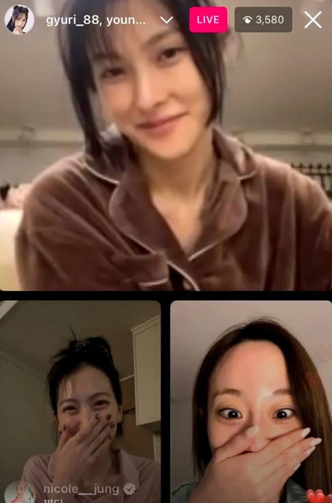 奎利在直播自曝没穿内衣，吓坏成员知英和龄智。（图／摘自KARA奎利IG）