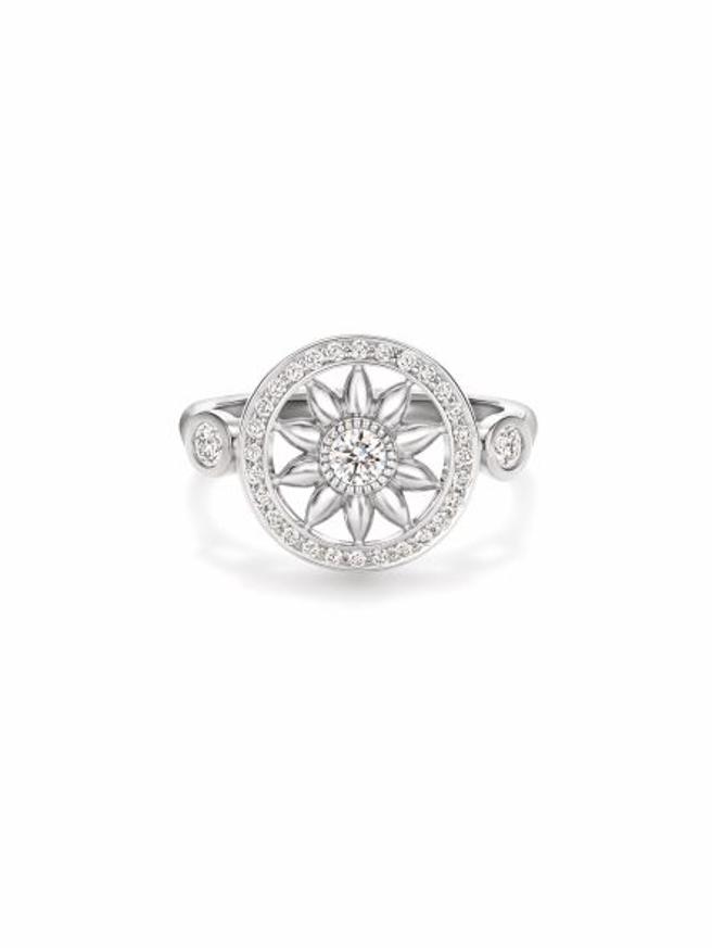 海瑞溫斯頓Winston Gates系列白K金環型花飾戒指。（Harry Winston提供）