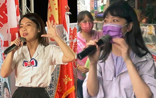 徐巧芯(左)点唱阿妹〈三天三夜〉隔空叫阵，高嘉瑜(右)也不甘示弱回应了。（中时资料照合成／洪荣志摄）