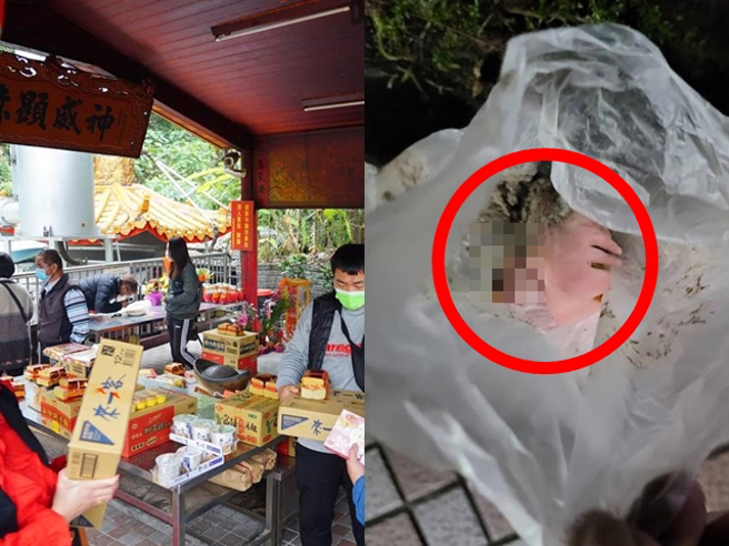 中寮鄉石龍宮有「泡麵土地公」之稱，16日傍晚一名身穿黑衣男子將一包不明物品埋入天公爐，廟方人員挖出後赫然發現竟是塑膠袋包著生雞頭。（資料照、中央社）