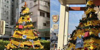 三角錐＋封鎖線堆成耶誕樹 台南警局創意2.1萬網讚爆