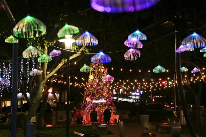 今年的耶誕燈區有2處，分別是苗栗市民廣場「花現苗栗」及市公所前好客廣場的「苗栗花城 」。（苗栗市公所提供／李京昇苗栗傳真）