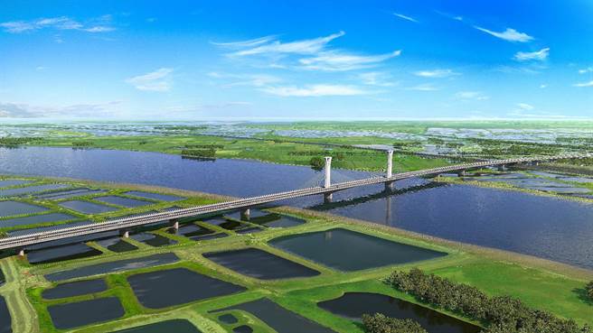 台61线曾文溪大桥预计2028年5月完工；图为曾文溪大桥鸟瞰模拟图。（公路总局提供／张毓翎台南传真）