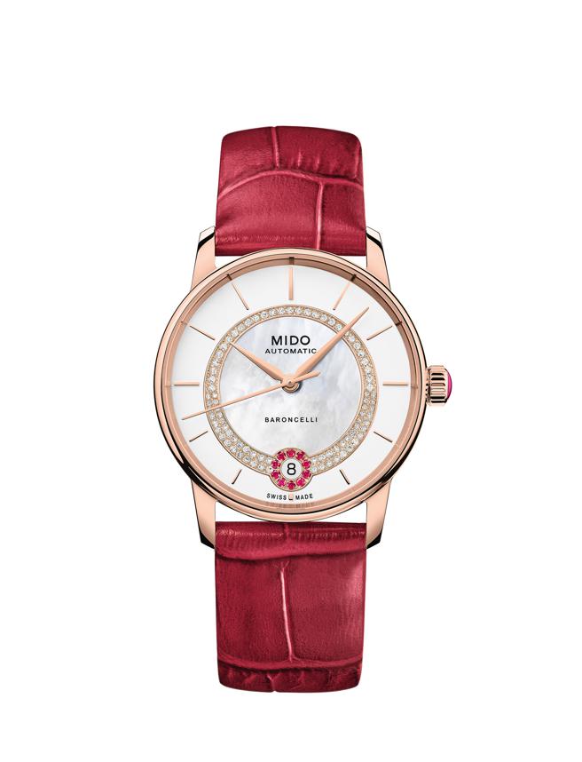 MIDO主打Baroncelli永恒系列优雅镶钻女表，4万1400元。（MIDO提供）