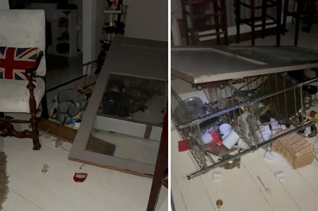 美东时间今(20)凌晨5时30分左右，加州北海岸发生一起强度6.4大地震；图为摇晃后民眾在家中拍摄到的凌乱场景。(图/路透社)