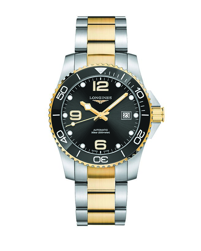 浪琴表HYDROCONQUEST深海征服者系列不鏽鋼金色PVD黑色面盤腕表，6萬2900元。（Longines提供）