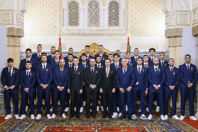摩洛哥足球队接受王室表扬。（美联社）