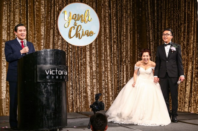 马英九担任刘彦澧和徐巧芯的证婚人，妙语如珠。（中时资料照／邓博仁摄）