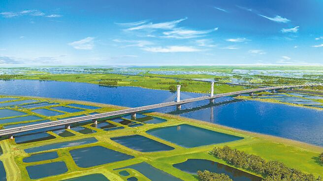 台61线曾文溪大桥预计2028年5月完工；图为曾文溪大桥鸟瞰模拟图。（公路总局提供／张毓翎台南传真）