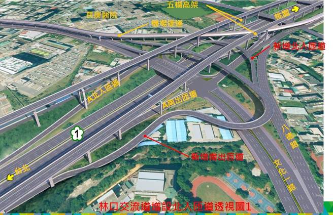 歷经9次流标，林口交流道今天终于顺利决标。（交通局提供）