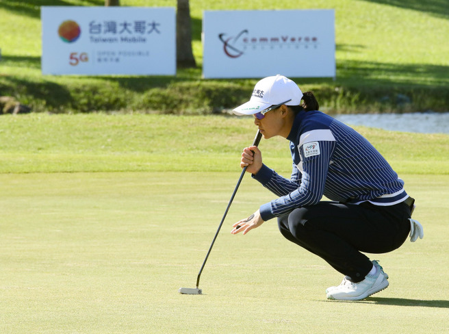 李旻在2022台湾大哥大女子公开赛第二回合挥出全场最佳的65杆，排名大跃进。（TLPGA提供）