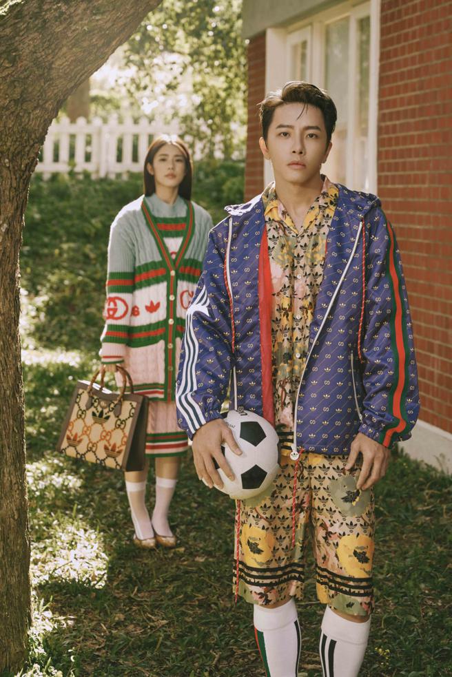 坤达、林思宇抢先穿上adidas x Gucci联名第二弹 ，玩转復古运动时尚。（Gucci提供）