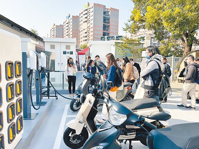 中油23日辦理三研究所研發成果發表，「電動機車充換電雙模式整合管理系統」首度亮相。（中油提供）