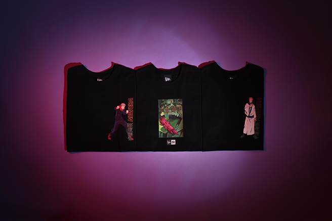 《New Era X 咒术迴战》黑色短Tee将剧中名场面、灵魂角色重现。（New Era提供）