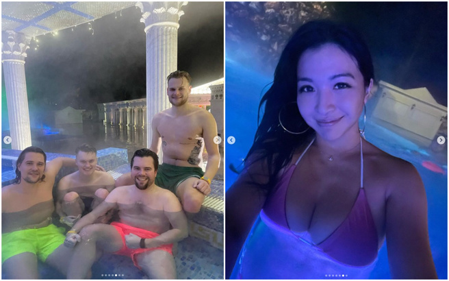 陈思圻和4个东欧男生混浴。（图／IG@vthechan）