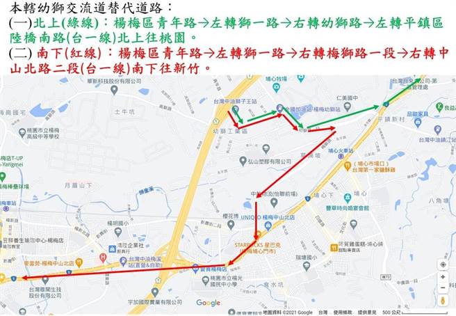 幼狮交流道替代道路。（翻摄画面／蔡明亘桃园传真）