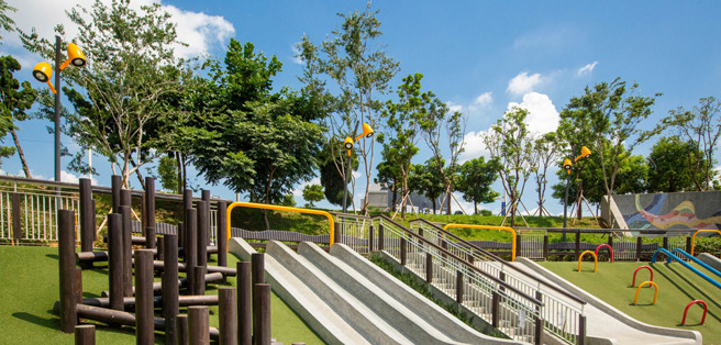 ▲桃园打造多元、友善、尊重的公共空间，让所有的市民，无论年龄、性别、身心障碍，都能在此找到自己的一片小天地，图为风禾公园。（照片来源：桃园市政府观光旅游局）
