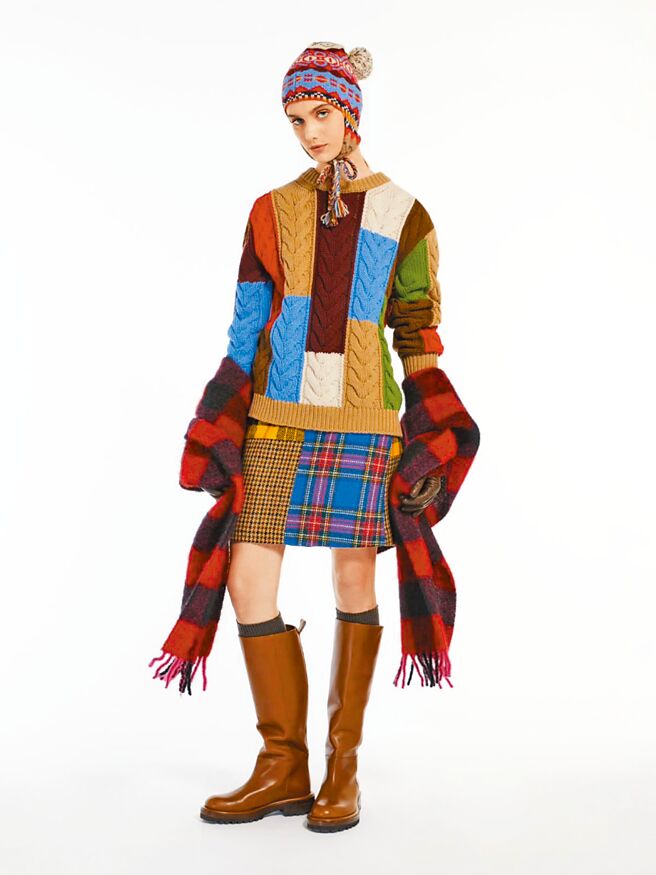 Weekend Max Mara色块羊毛针织衫原价2万2900元，折扣后1万6030元，拼接格纹短裙原价2万3100元 折扣后1万6170元。（华敦提供）