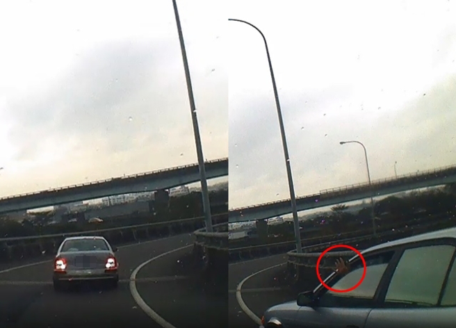 驾驶在匝道遇到1名三宝驾驶一路狂退，甚至还摇下车窗挥手示意他「往前」。（翻摄自爆料公社）