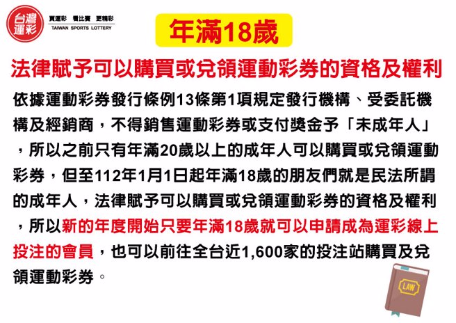 年满18岁法律赋予可以购买或兑领运动彩券的资格及权利
