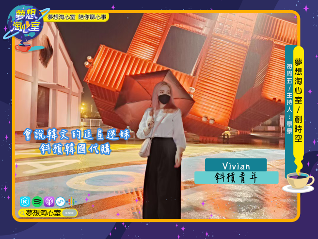 梦想淘心室12月30日【创时空】邀请到白天正职在药局工作，因为追星而开启斜杠，从事韩国偶像物品代购的Vivian。(提供/梦想淘心室)