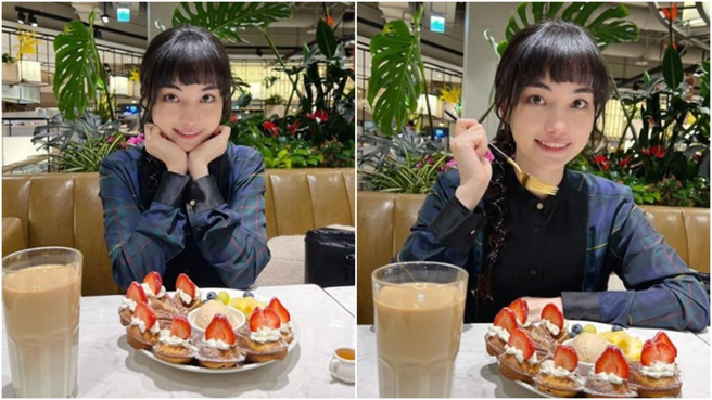 黑嘉嘉晒出吃甜食的绝美近照。（图／翻摄自黑嘉嘉IG@ jiajia94526）