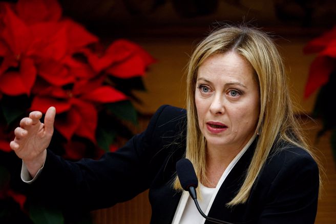 2022年12月29日，义大利总理梅洛尼 (Giorgia Meloni) 在义大利罗马举行年终新闻发布会。（路透社）