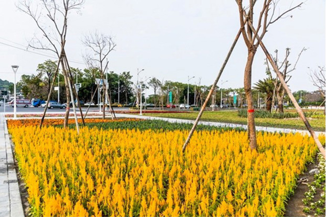 左营绿园道的花草令人心旷神怡。(图／高雄市政府水利局提供)

