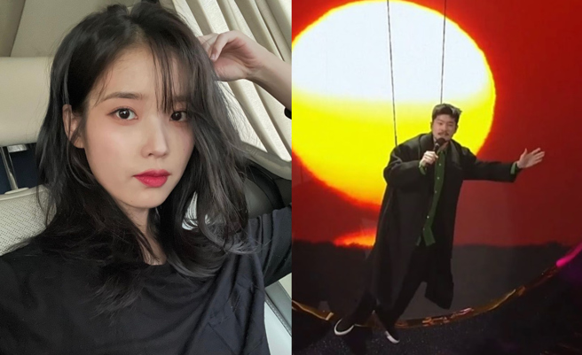 IU在昨日认爱李锺硕，前男友张基河便登台演唱《我不羡慕》引发网友热议。（图／IG@dlwlrma、kihachang）