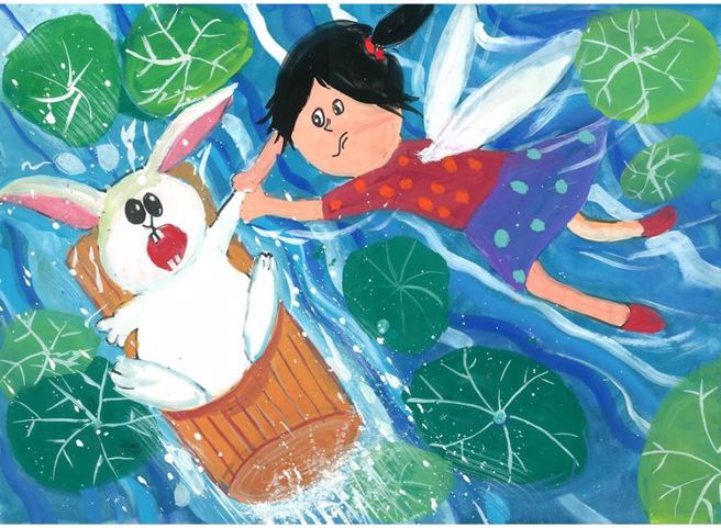 台湾艺术博览会除了展出画作，另向全湾小朋友徵稿，作品义卖后所得会捐给慈善团体。图为台北市幸安国小学童林谖妤作品。(图／立法委员何志伟办公室提供)

