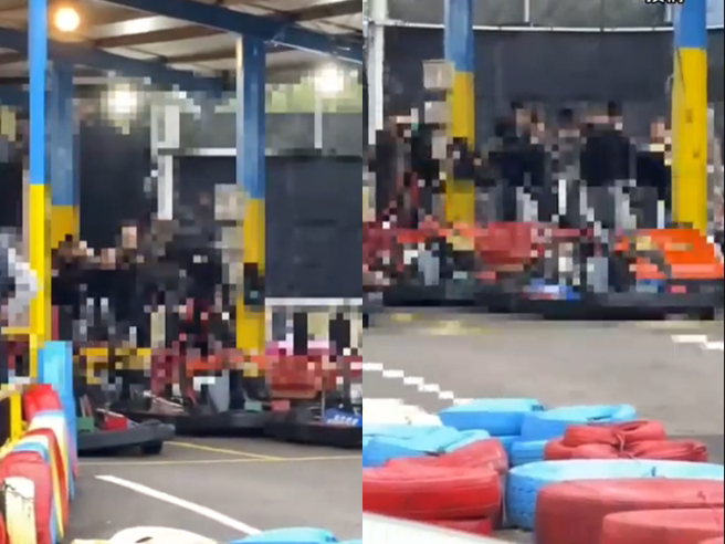 墾丁某處卡丁車賽車場跨年夜當晚發生10人圍毆1人的「大亂鬥」事件，疑似因口角衝突，10人竟紛紛拿安全帽朝一名男子猛砸。（翻攝自記者爆料網）