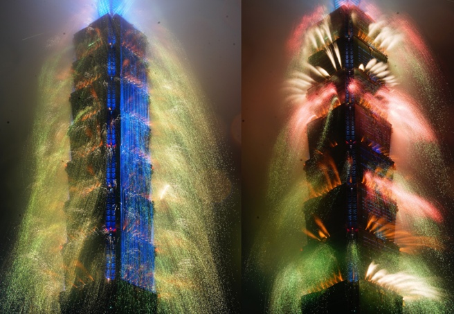 台北101跨年烟火秀，因天候不佳，效果不如往年。（季志翔摄）