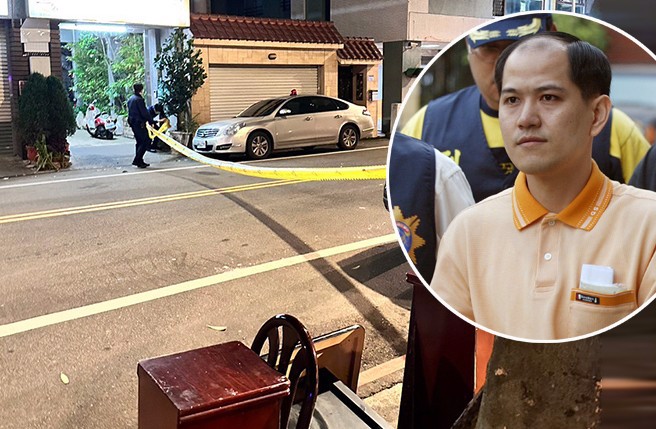 桃园区泰昌十街附近2日近6点发生枪击案，「黑人家族」55岁郭信一遭开6枪，送医仍不治，警方封锁案发现场。(读者提供／蔡依珍桃园传真)