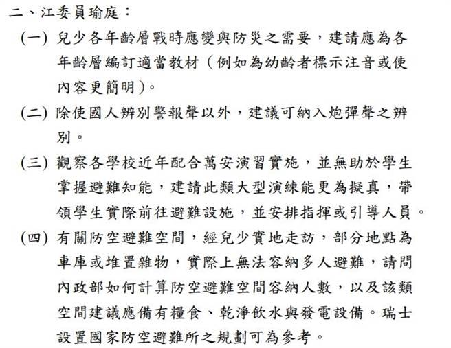 行政院兒權小組去年10月31日召開臨時會議，依照會議紀錄顯示，兒權小組委員江瑜庭建議國防教育納入高中以下教材，以及將辨別『砲彈聲』納入課程當中。(李侑珊翻攝)