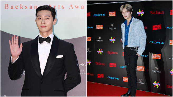 朴叙俊（左）、金在中两人一同参加「KROSS vol.1-kpop masterz-」的活动。(图／达志影像)