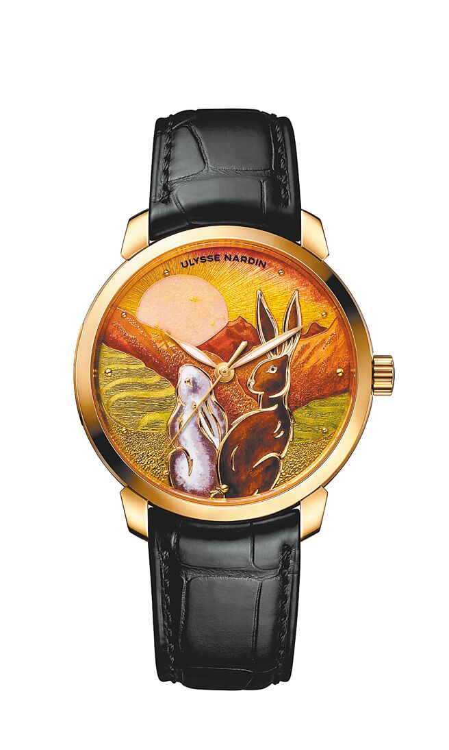雅典表鎏金系列靈兔生肖腕表，限量88只，145萬元。（Ulysse Nardin提供）