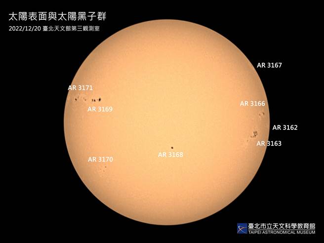 太阳表面与太阳黑子群。（北市天文馆提供）