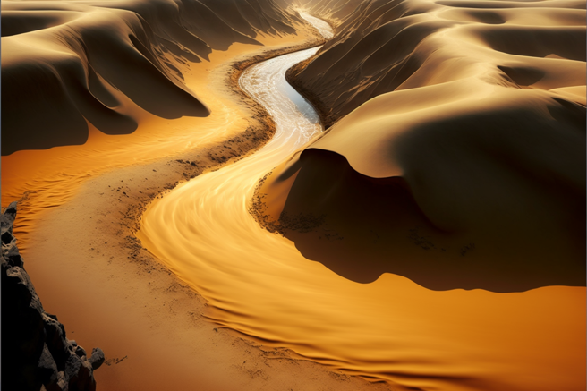 「流沙河」（River of Sand）对于这种现象，其实，像湍急河水流一样东西并不是沙子。（张威翔制图）