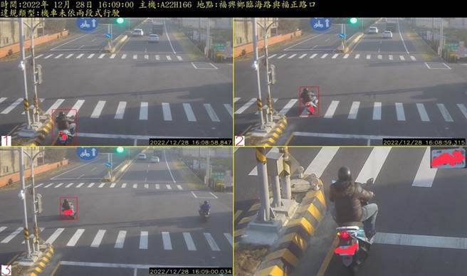 彰化县挑12处易肇事路口设置多功能交通违规科技执法系统，闯红灯、超速、跨越双黄线、未依规定两段式左转等，全都录得一清二楚，启用近月已开出4085张罚单。（彰化县警察局提供／吴敏菁彰化传真）