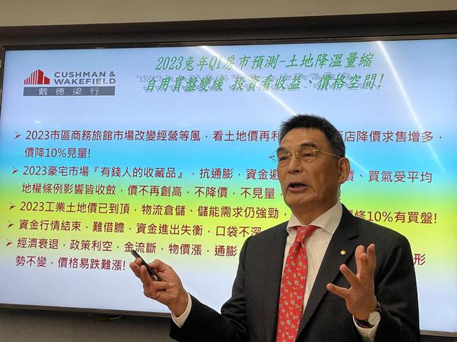 戴德梁行董事总经理顏炳立今天表示：今年土地市场将「降温量缩」「脱裤围海！」（。图／蔡惠芳）
