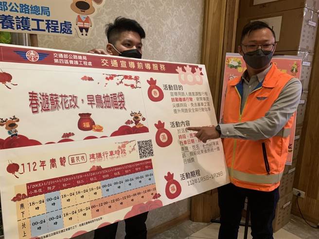 公路总局第四区养护工程处金岳工务段长张芯玮说明建议春节走离峰时段，还可抽奖等内容。（王志伟摄＿