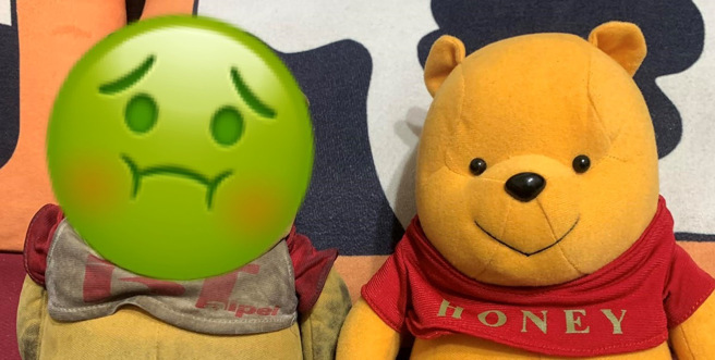 一名男网友分享女友2年没洗的「口水维尼」，在网路上引发热议。（图／翻摄自脸书爆废公社二馆）