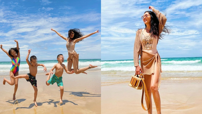 关颖与3名小孩在布里斯本的黄金海岸玩得很开心。(图/关颖 IG)