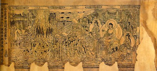 应县木塔古物《妙法莲华经》第四卷卷首佛画。（图／家乡网）