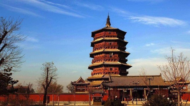 1926年北洋军阀冯玉祥与阎锡山在山西大战时，木塔曾中弹200余发，有些子弹痕迹至今犹存。（图／新浪网）