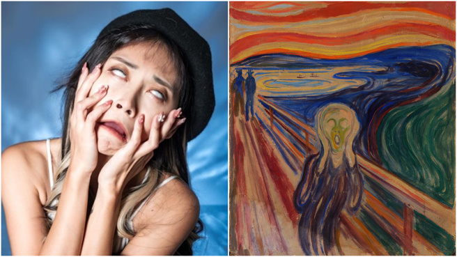 祈锦鈅的鬼脸照和名画《吶喊》有异曲同工之妙。(图／翻摄自祈锦鈅IG@maxinechiii、达志影像)