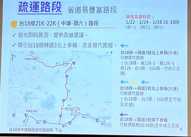 交通部公路总局第五区养工处公布阿里山区分散车流的替代路线。（廖素慧摄）